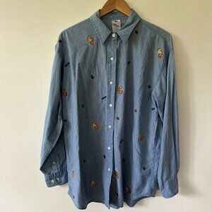 Warner Brothers Tweety Bird Top Womens Medium Button Front Embroidered 90s VTG